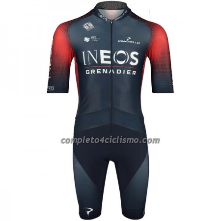 Completo Maglia + Pantaloncino con bretelle 2023 INEOS Grenadiers Manica Corta Blu Scuro